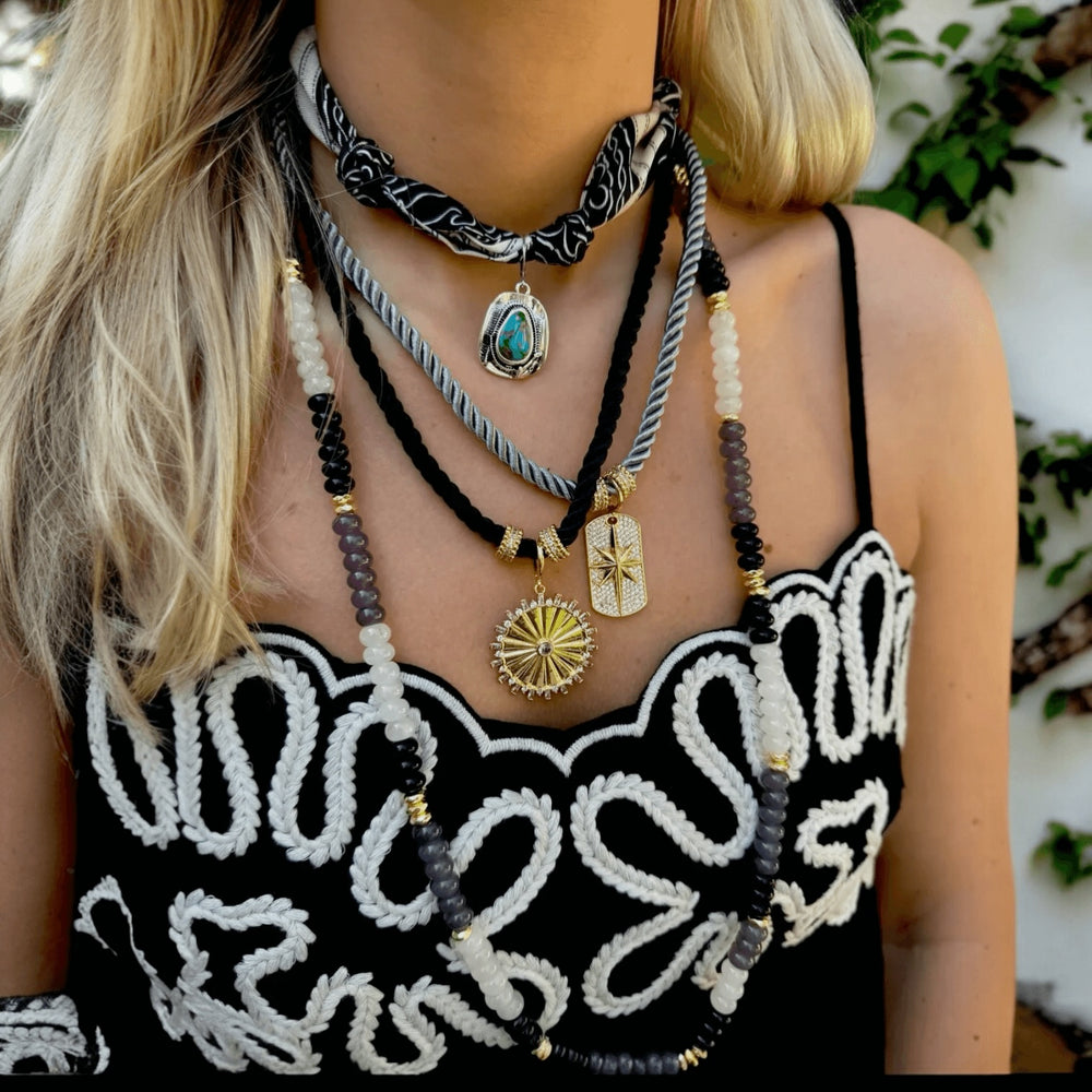 Extra Long Black Gemstone Beaded Necklace - Sage Accessories