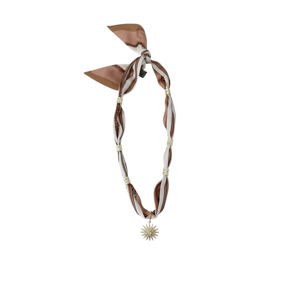 Scarf Necklace with Gold Charms - Neutral Tones - Sage Accessories