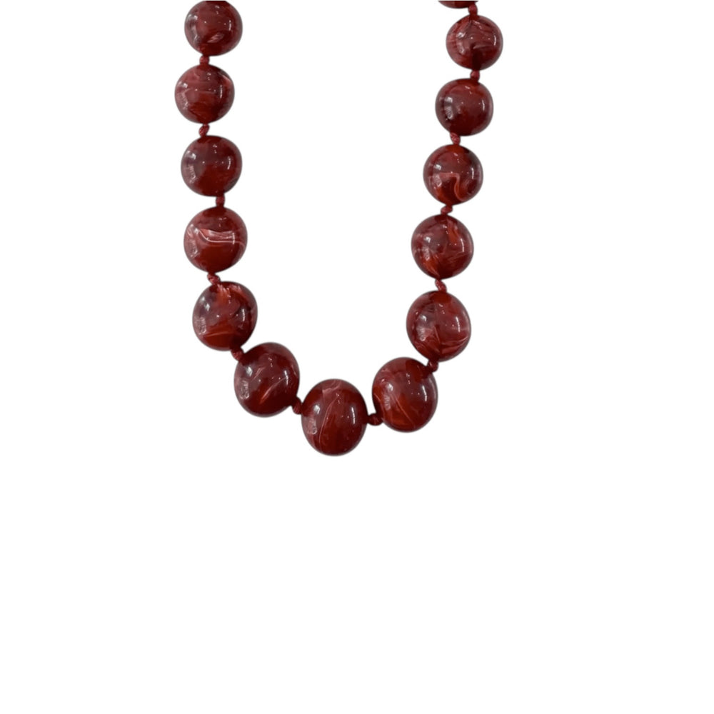 Maroon Chunky Glossy Beaded Statement Necklace - Sage Accessories