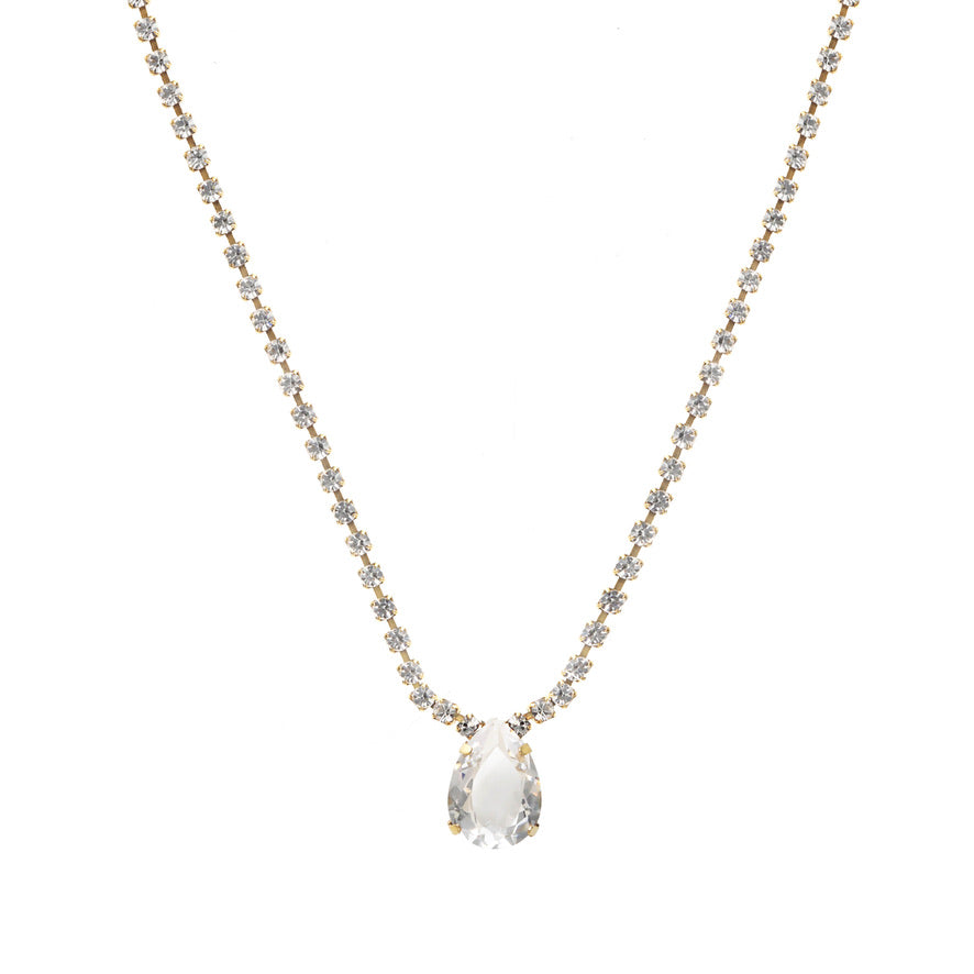 Gold Crystal Teardrop Pendant Necklace