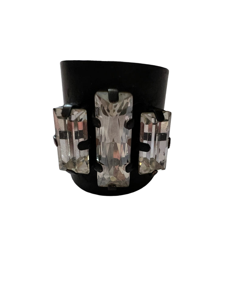 
            
                Load image into Gallery viewer, Black Adjustable Swarovski Crystals Ring
            
        