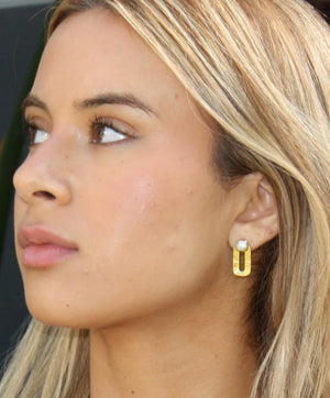 Gold Koami Stone Stud Earrings