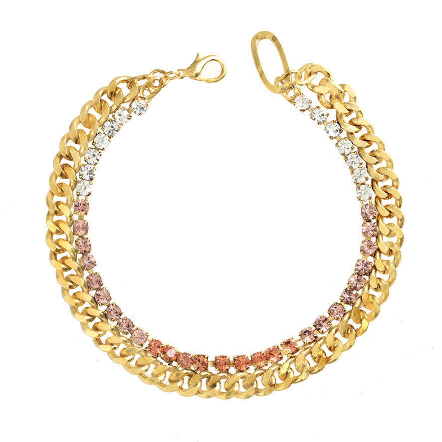 Gold Double Strand Necklace With Swarovski Crystals