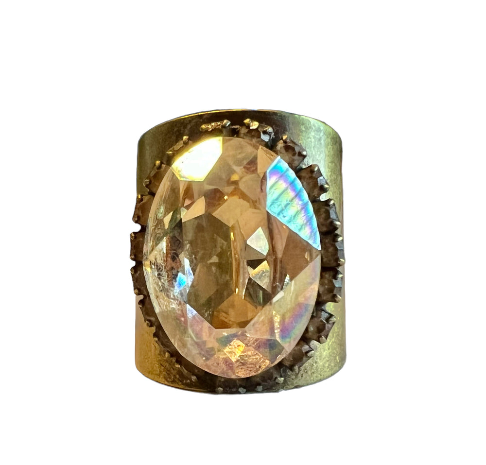 Brass Cinnamon Crystals AdjustableStatement Ring